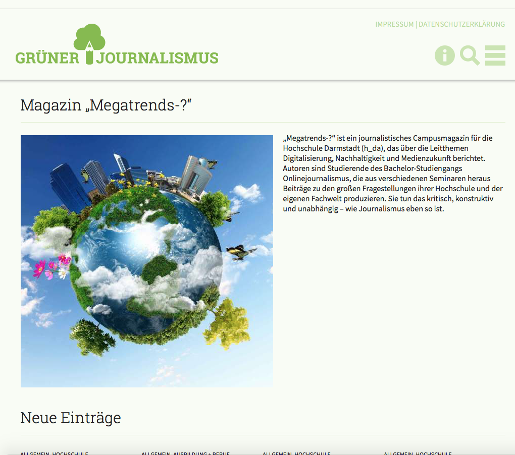 Screenshot der Rubrik Nachhaltigkeit.
