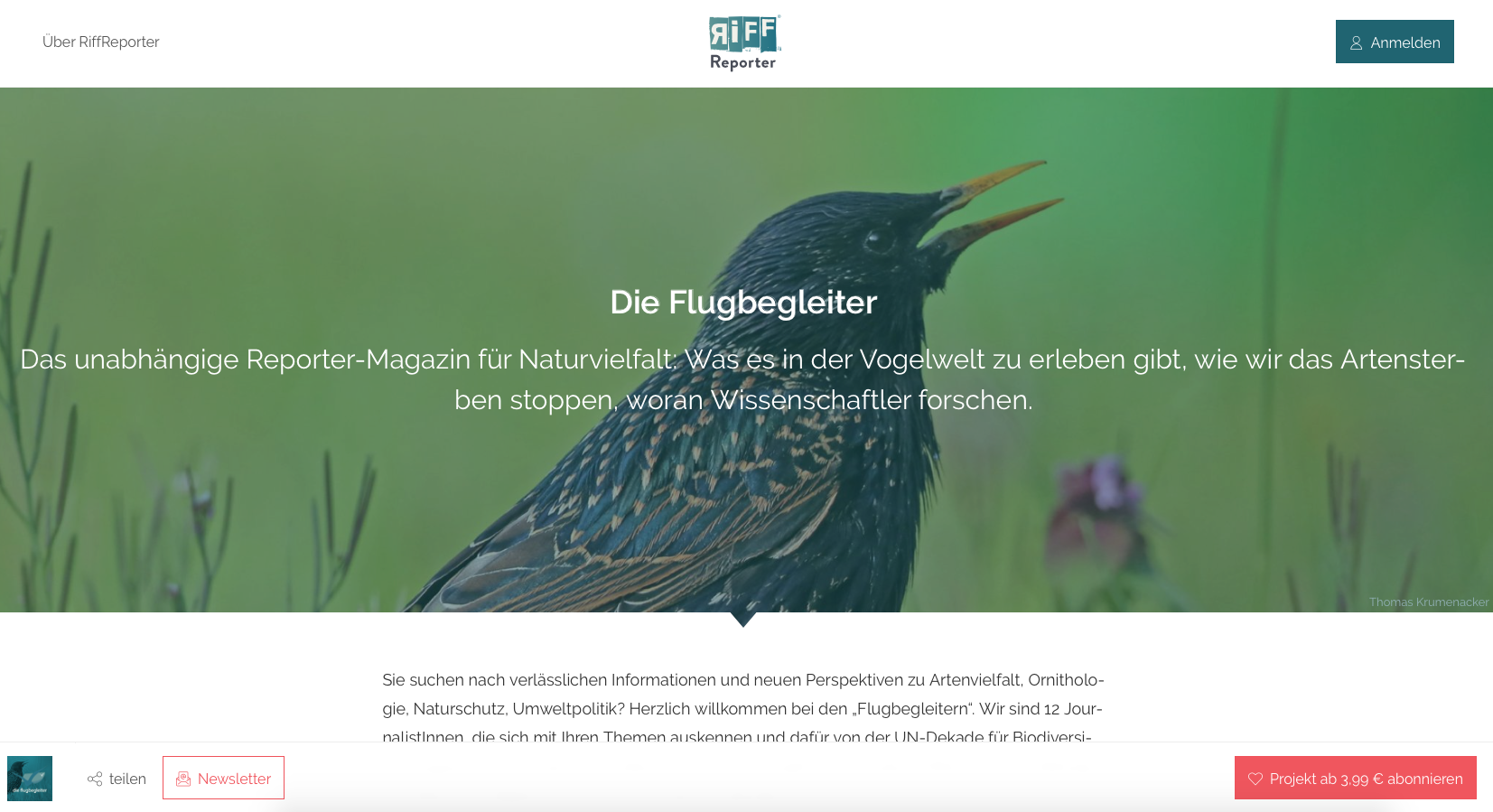 Screenshot der Seite Riffreporter.de