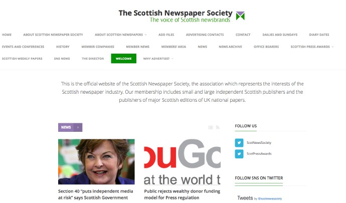 Screenshot der Scottish Newspaper Society