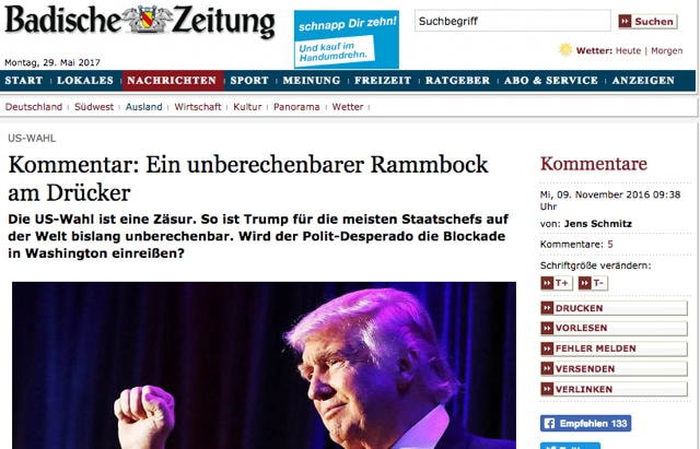 Screenshot der Badischen Zeitung